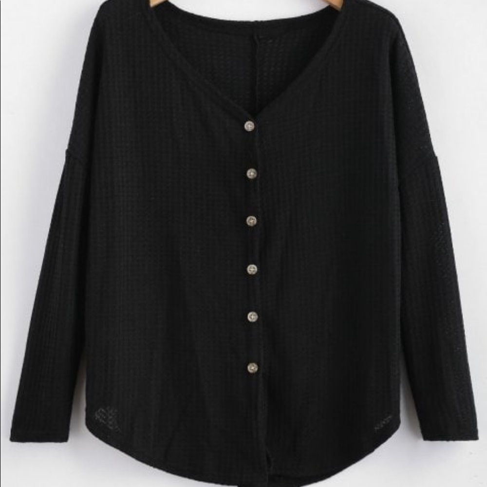 Black ZAFUL drop shoulder v neck cardigan